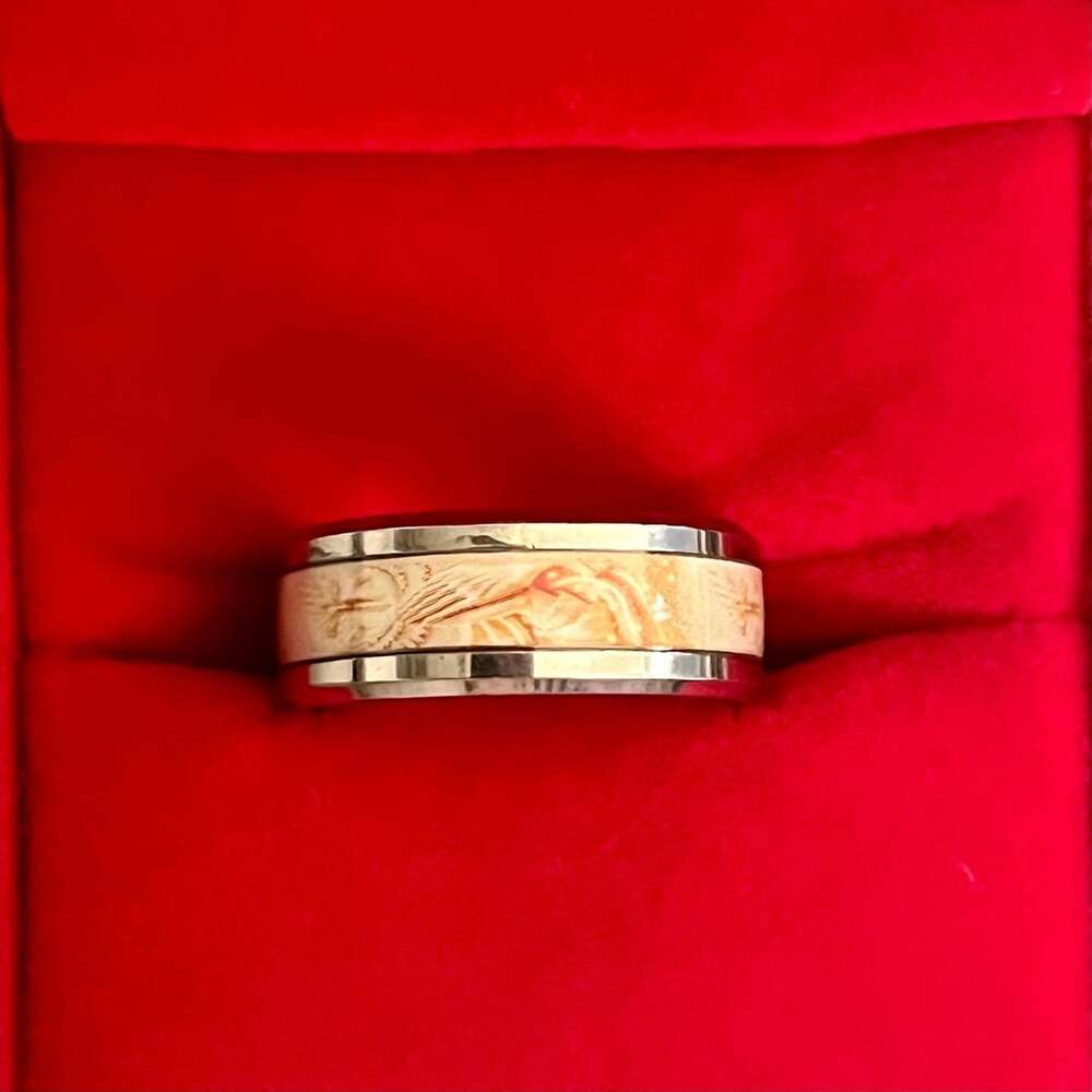 Tungsten Antler Inlaid Titanium Steel Polished Finish 6mm Band Size 8